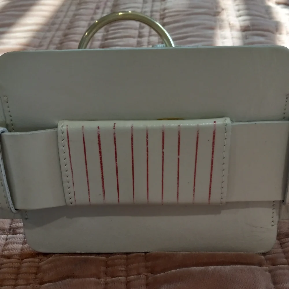 Anthropologie White Belt with Gold Hardware and Red Stitching